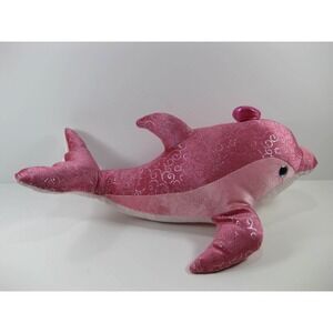 DOLPHIN GIRLZ NATION ‎ PINK SILVER BOW 16" Stuffed Animal Plush Glitzy Ocean Sea